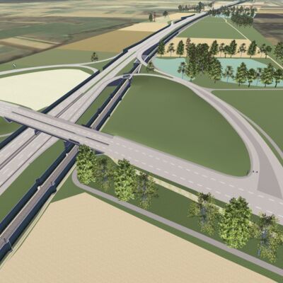 Visualisierung der Autobahnanschlussstelle Lahr und der Straßenbrücke B 415