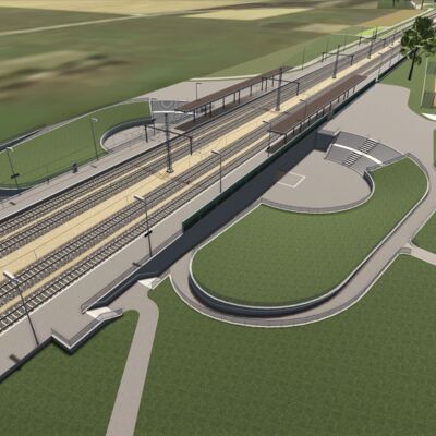 Visualisierung des Haltepunkts Ringsheim/Europa-Park mit Gleisen und Bahnsteigen